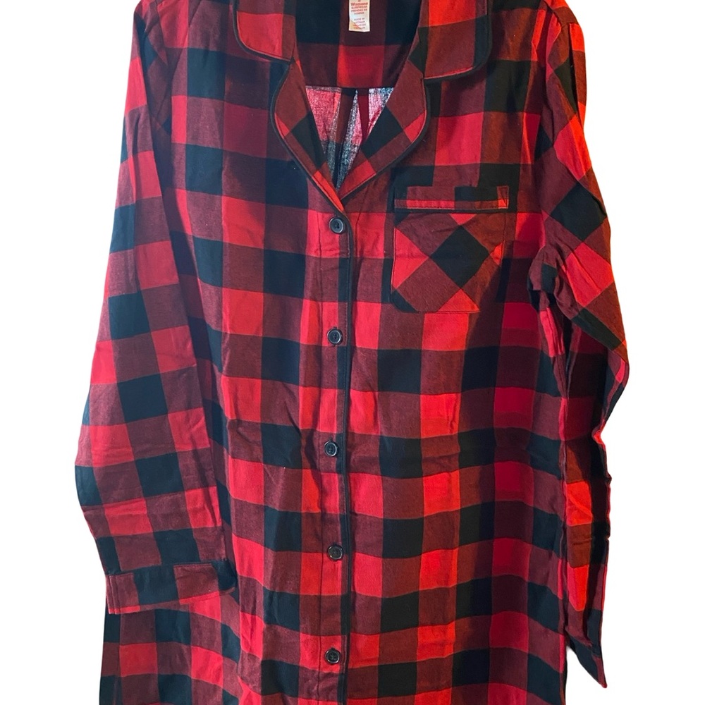 Red and Black Plaid Button-Up night Shirt
